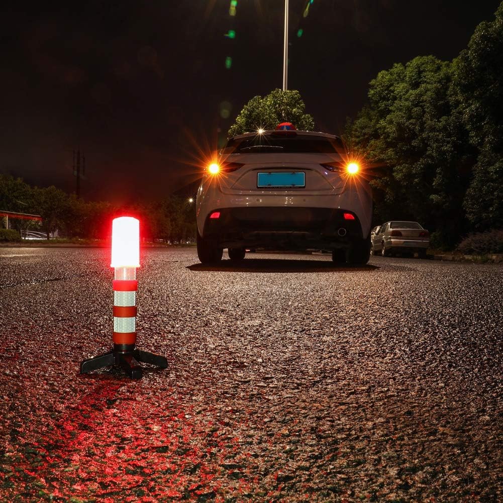 Twinkle Star LED Safety Strobe Road Warning Light, Set of 4 | Emergency Roadside Flares Kit, Highway Beacon Alert Flare, Magnetic Base, Detachable Stand, Solid Storage Case
