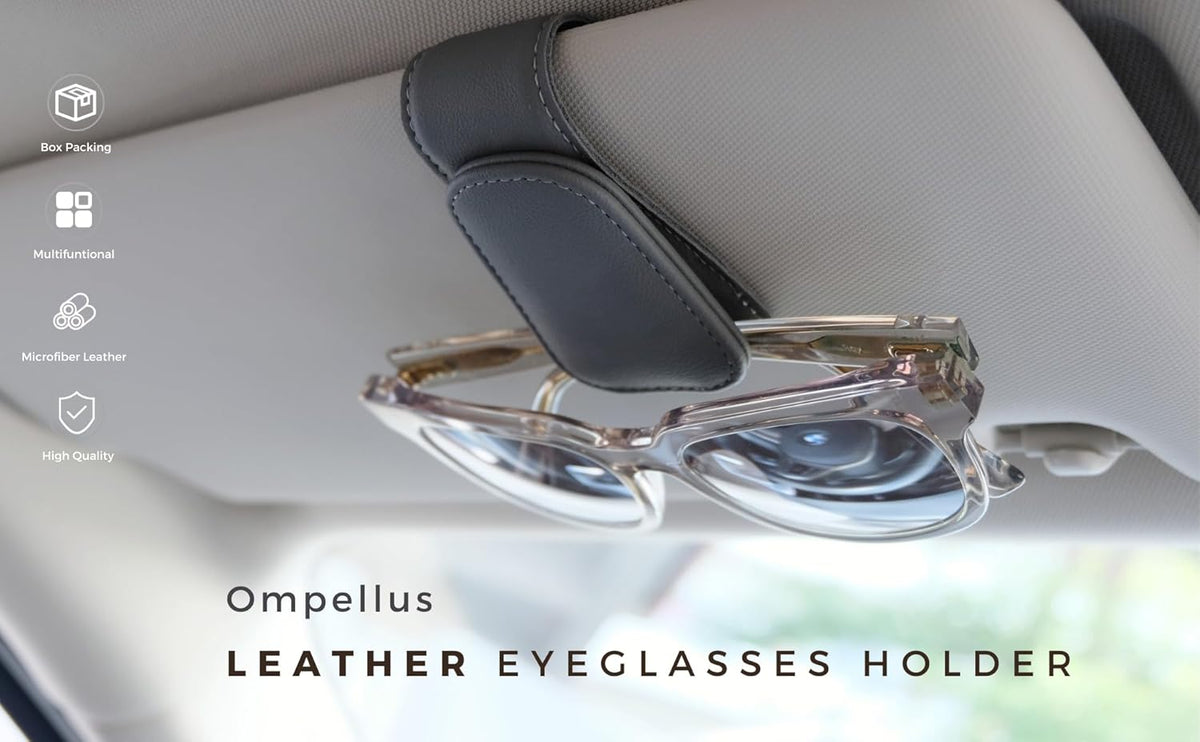 2 Pack Magnetic Leather Sunglass Holder, Eyeglass Hanger Clip for Car Sun Visor, Suitable for Different Size Eyeglasses(Black, 2 Pack)