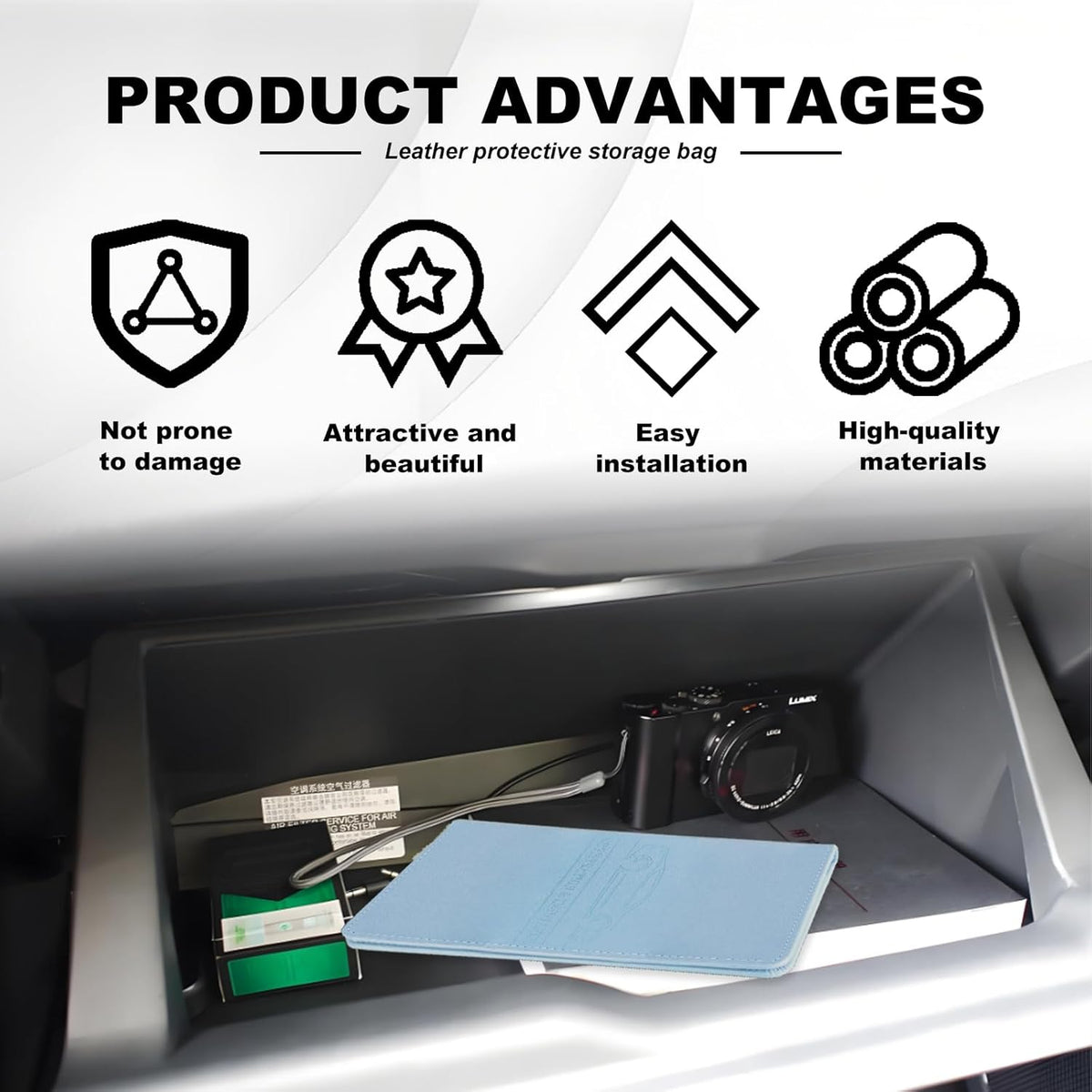 Leather Premium Car Registration & Insurance Card Holder, Vehicle Glove Box Wallet Case, for Documents, Cards, License (Blue)