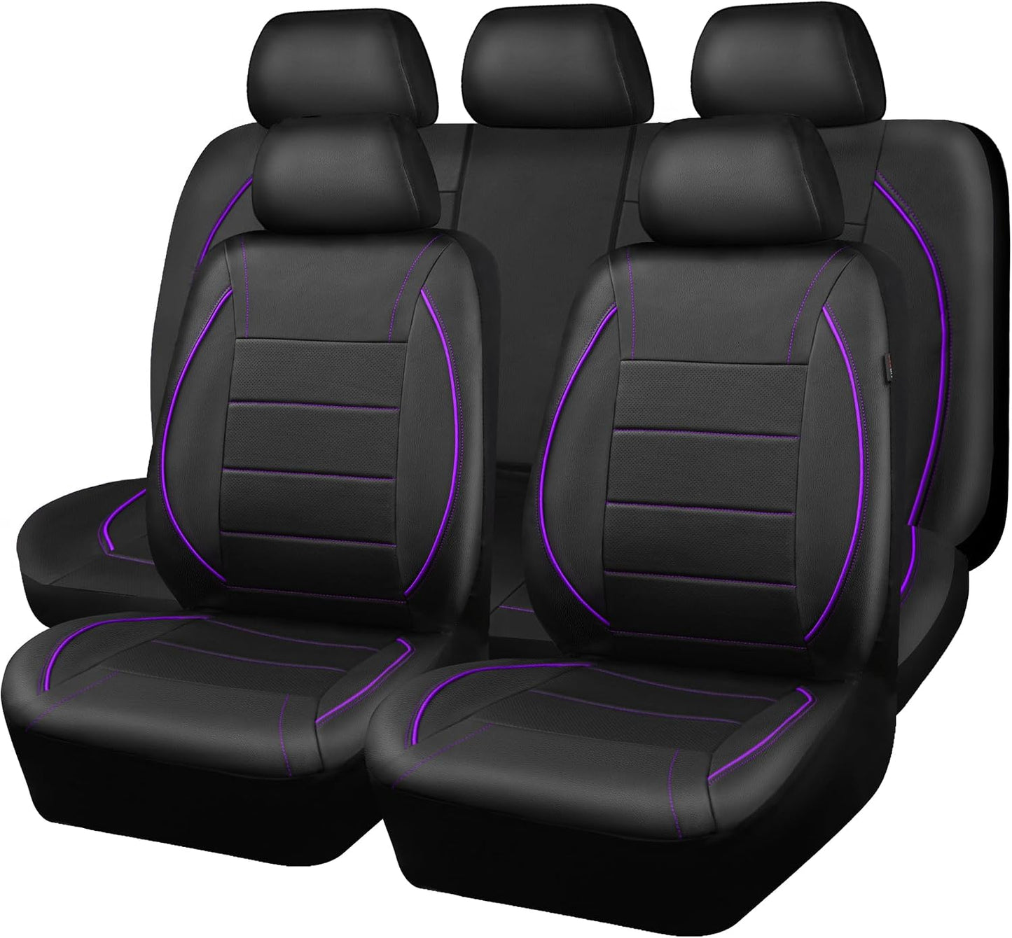 CAR PASS Universal FIT Piping Leather Two Front Seat Covers, Waterproof Faux Leather for SUV Sedan Van Truck, Airbag Compatible,Reserved Opening Holes for Headrest Covers. (Black red)
