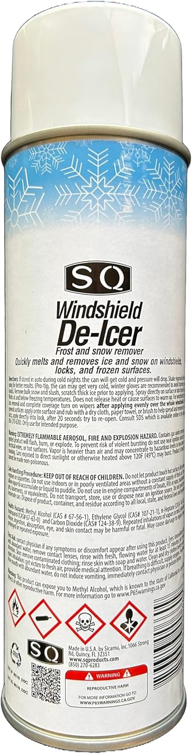 SQ Windshield De Icer Frost and Snow Remover, 14.5 oz per can (12)