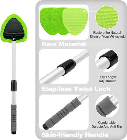 XINDELL 24-inch Windshield Cleaner Tool – Upgrade Large Head Car Interior&Exterior Window Cleaning Kit with Extendable Handle & 4 Microfiber Pads, Auto Wiper Brush for Car, Trucks, SUVs, RVs & Home