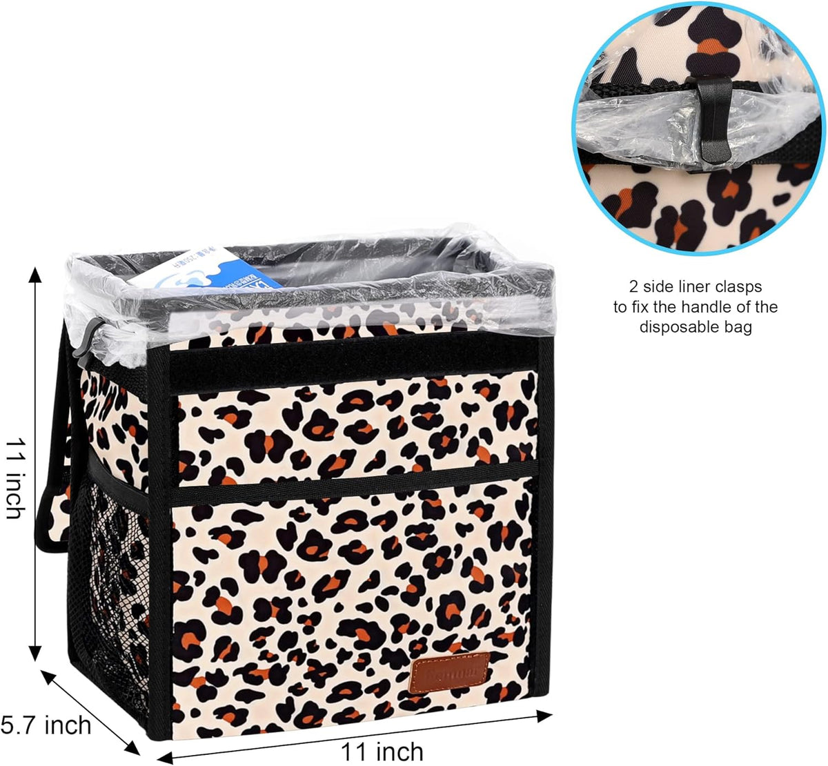 Femuar Leak Proof Car Trash Can with Lid - Waterproof Automotive Garbage Bin for SUVs, Collapsible and Portable Car Trash Bag, Black