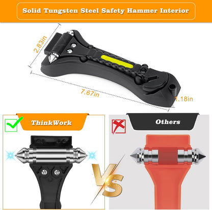 THINKWORK Car Safety Hammer, 3-in-1 Emergency Escape Tool with One Second Window Breaker and Seat Belt Cutter, Safety Emergency Car Escape Tool for Car, Office, Home, Black