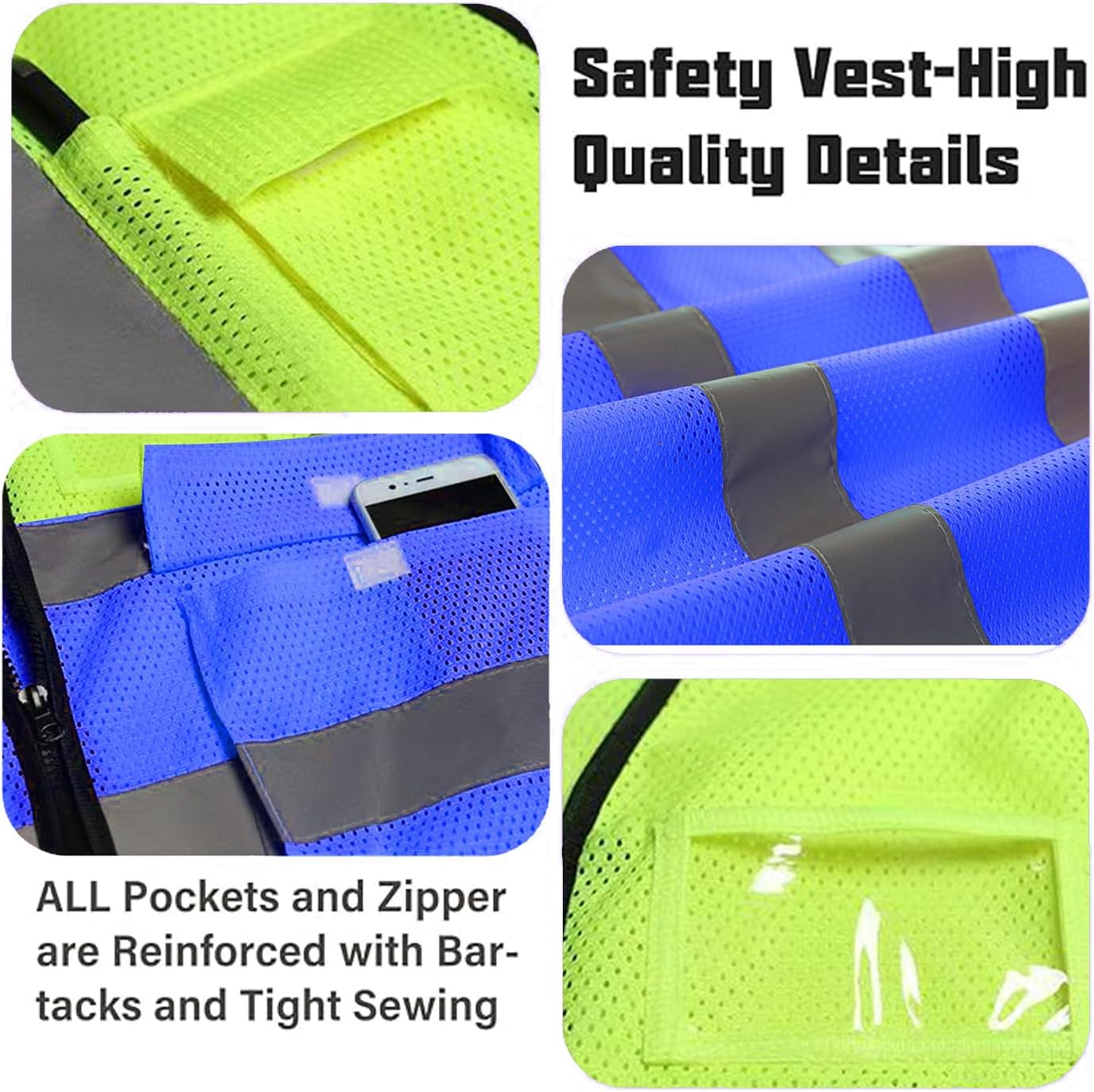 Reflective Mesh Safety Vest, Breathable Hi Vis Vest Construction Work with 5 Pockets and Zipper for Men Women