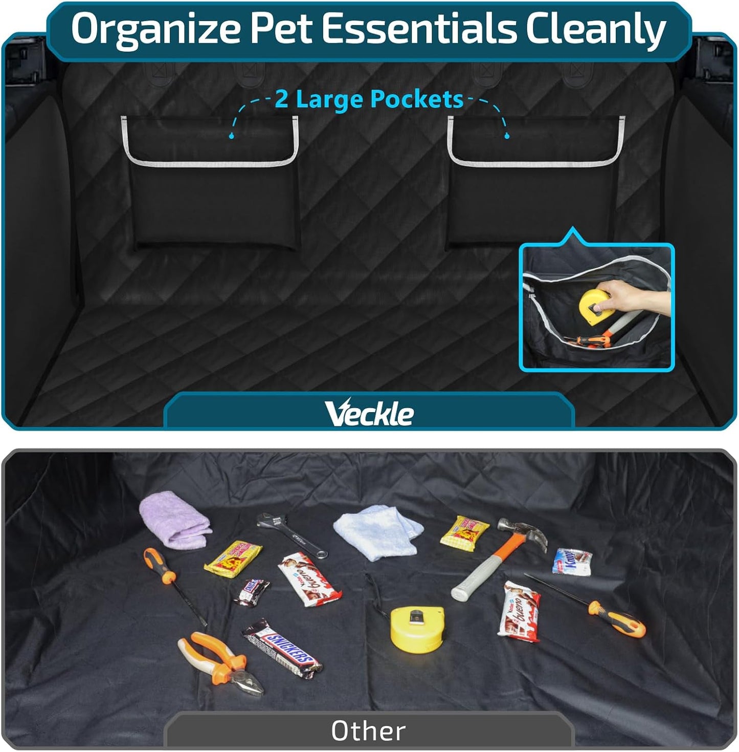 Veckle SUV Cargo Liner for Dogs with Side Flaps, Large (54" x 93") Water Resistant Trunk Cover, Non-Slip Pet Area Protector with Bumper Flap, Universal Fit for SUVs Sedans Vans, Khaki
