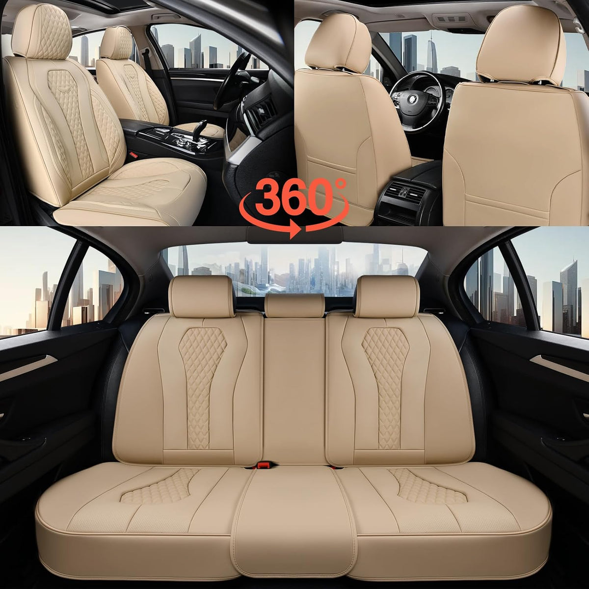 Coverado Seat Covers, Car Seat Covers Full Set, Black Car Seat Cover, Car Seat Covers Front Seats Back Seat Cover, Waterproof Car Seat Cushion, Leather Seat Covers Seat Protector Fit for Most Cars