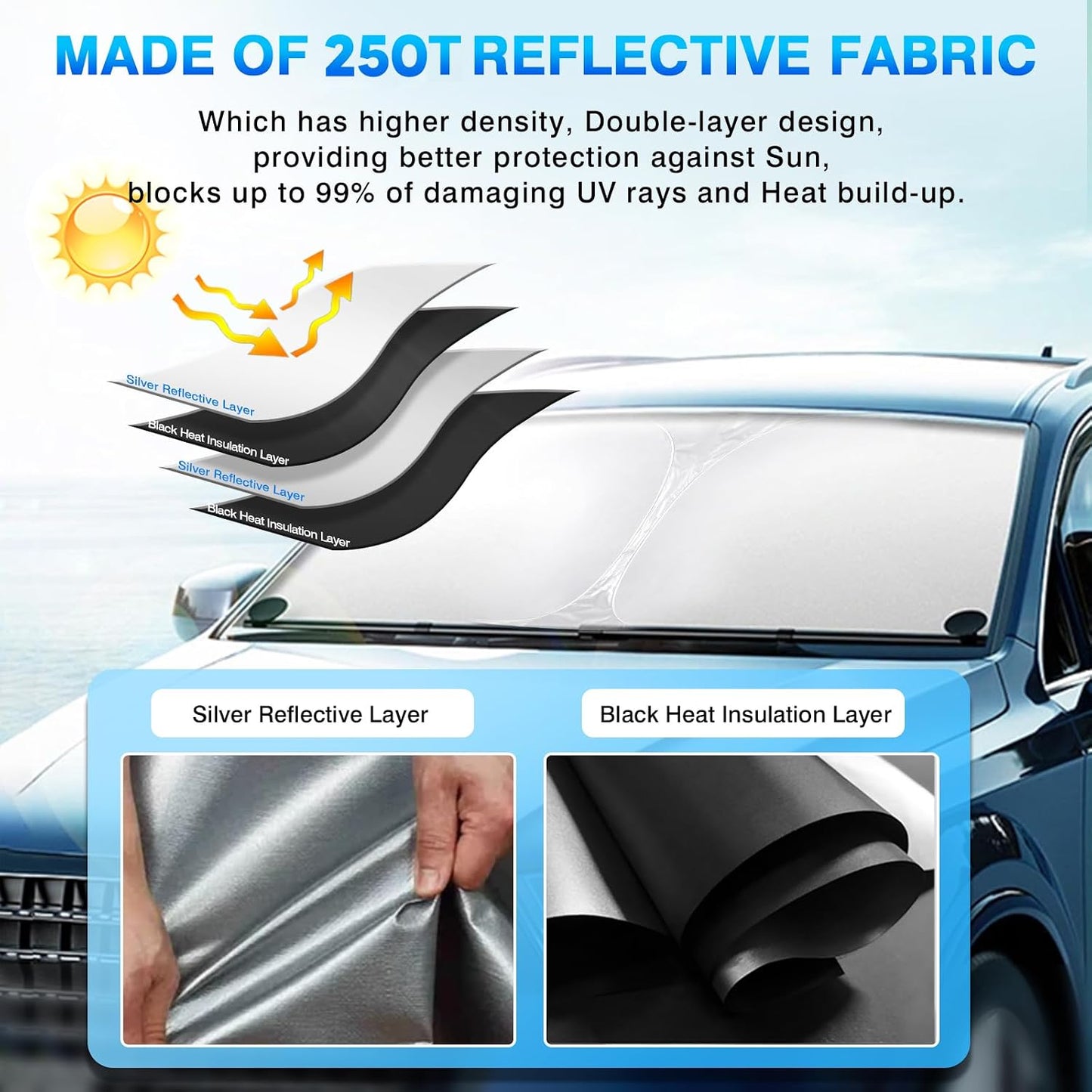 KUST Windshield Sun Shade for Toyota RAV4 2019-2022 2023 2024 2025 2026 Window Accessories Shade Sun Visor Cover Foldable Block UV Rays - Colors A