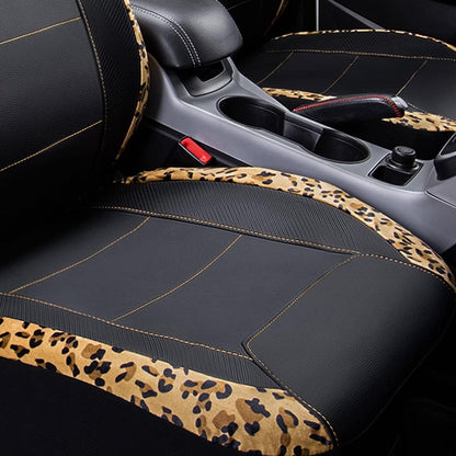 Flying Banner Carbon Fiber Leather Vehicle Seat Covers, Leopard Gray Black, Universal Fit - 8PCS