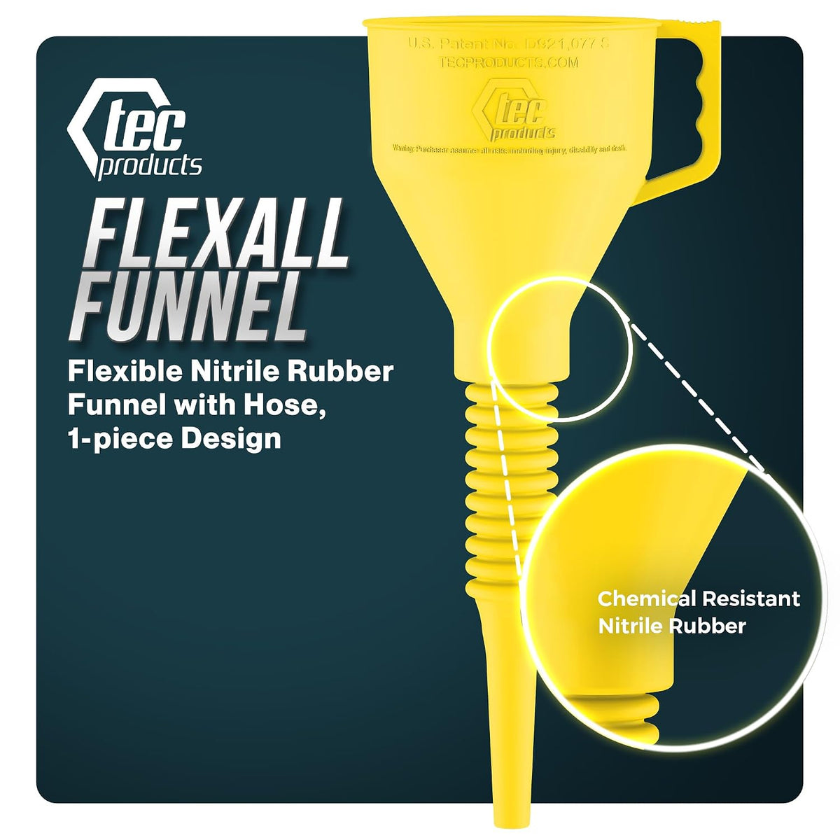 TEC Products FlexAll Long Flexible Funnels - Automotive Oil Funnel with Hose, Durable Nitrile Rubber for Oil Change, Transmission Funnel Fluid, Diesel, Fuel, Gas - Made in USA - Red (16 x 5 Inches)
