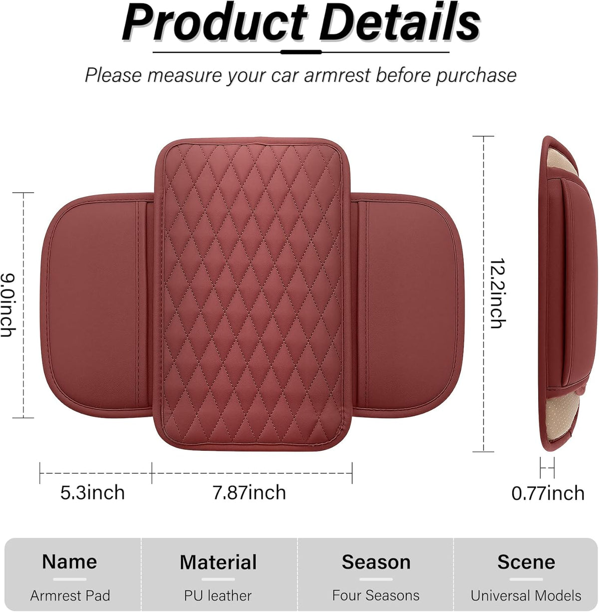 Amiss Car Center Console Cover, Upgraded Leather Car Armrest Cushion with 2 Storage Pockets, Universal Waterproof Cushion Pad, Non-Slip Car Interior Accessories, Fits Most Sedans SUVs Trucks (Black)