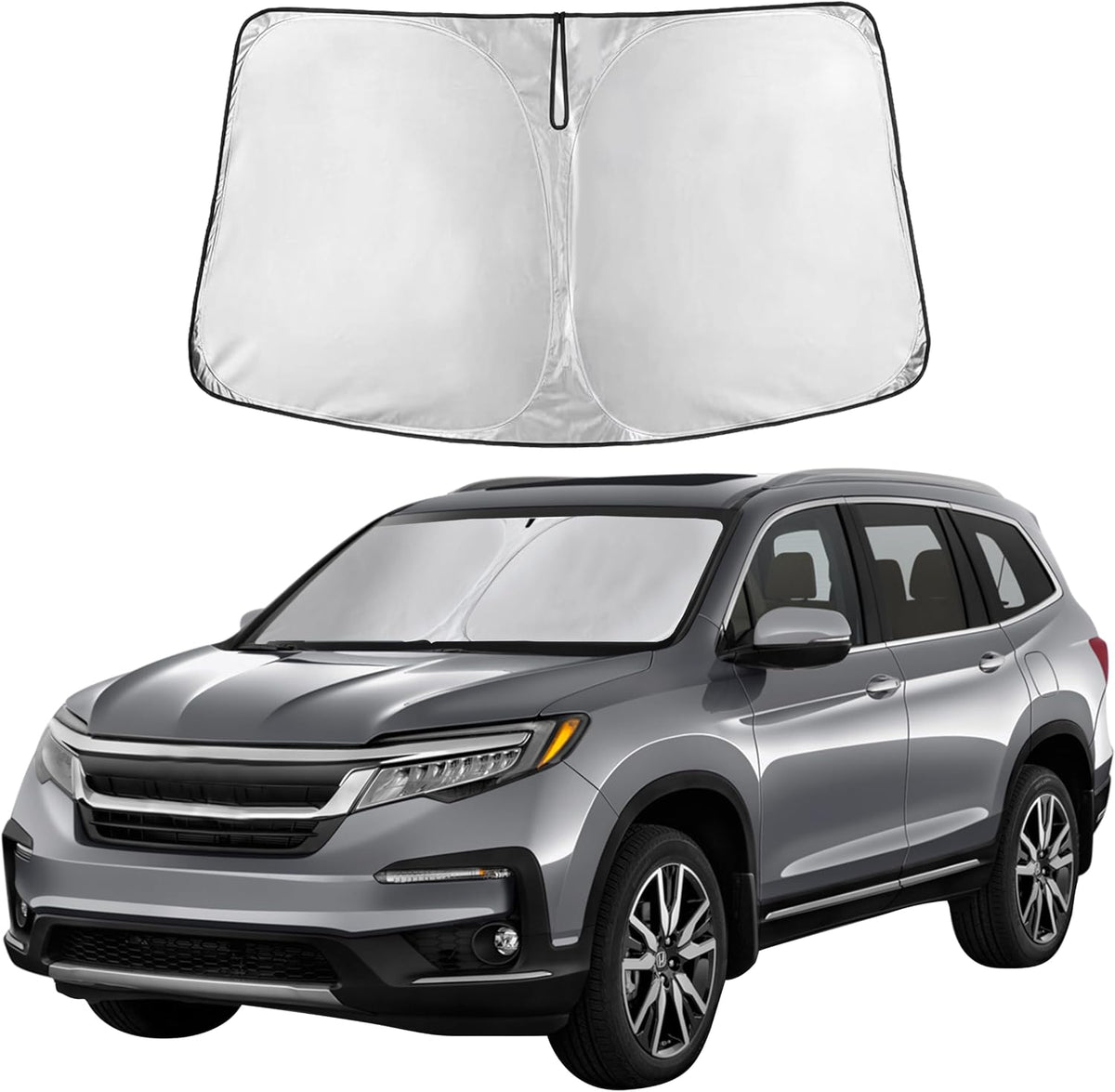 EcoNour Car Windshield Sun Shade | 2025 Upgraded Innovative No-Light-Pass Technology for Maximum Coverage | Foldable Sun Shade Keeps Your Vehicle Cool | Must-Have Car Accessories | Small (59" x 29") - Colors L