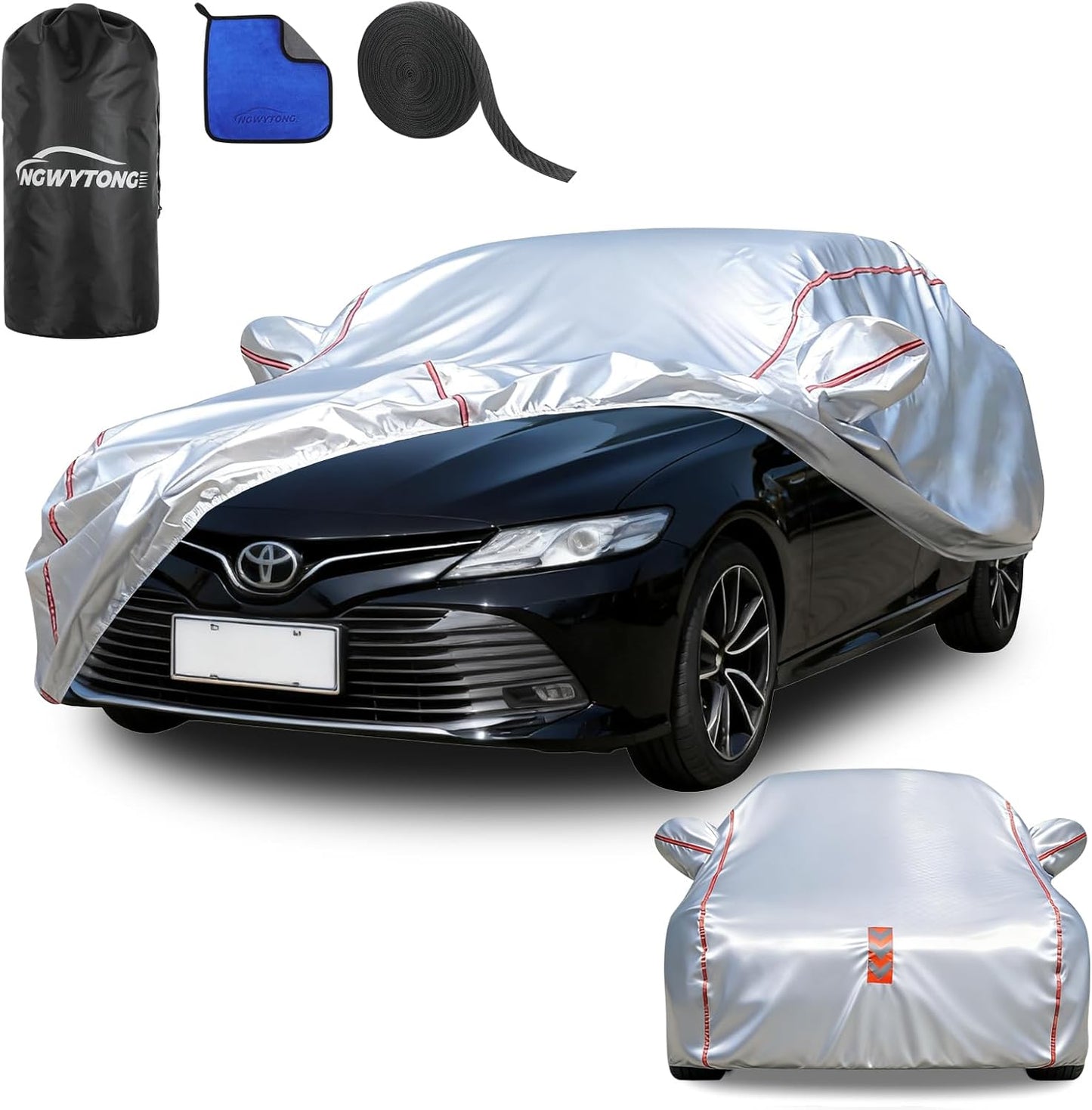 Car Cover for Sedan, Waterproof All Weather Heavy Duty, 360° Underbody Wrap Windproof Design, Quick Install Outdoor Vehicle Cover, Fits 186-193 in