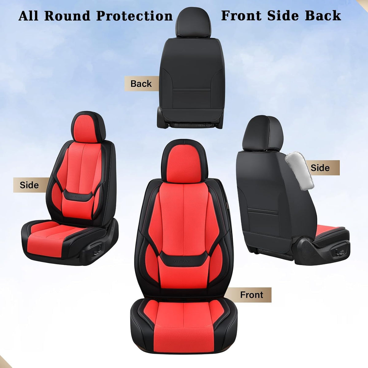 Coverado Seat Covers Full Set, Black Seat Covers for Cars 5 Seats, Car Seat Protector, Waterproof Nappa Leather Car Seat Cushion, Front and Rear Car Seat Cover Fit for Most Sedans SUV Pick-up Truck - Colors B