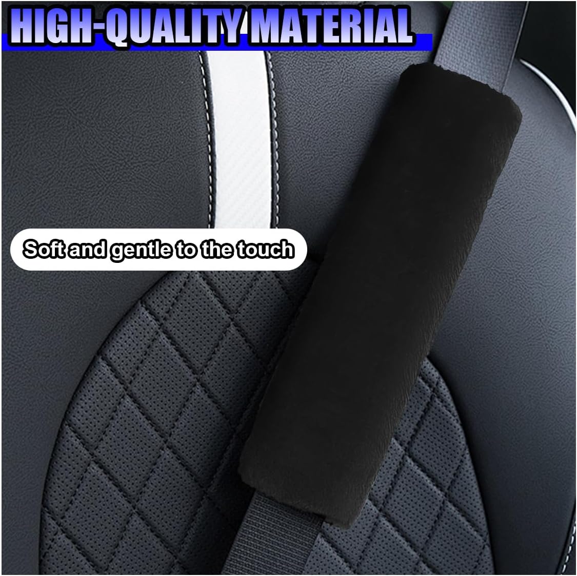 2PCS Car Seat Belt Cover Pads - Soft Faux Sheepskin Seat Belt Shoulder Strap Cover Harness Pad for Comfortable Driving - Universal Fluffy Car Seatbelt Cushion Protect Shoulder&Neck (Black)