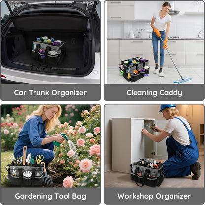 ZKOO Cleaning Bag Cleaning Caddy Organizer, Wearable Cleaning Caddy with Waist & Handles for Cleaning Tool Organizers, Extra-Large Cleaning Caddy Bag Adjustable Compartments for Housekeeping,Gardening