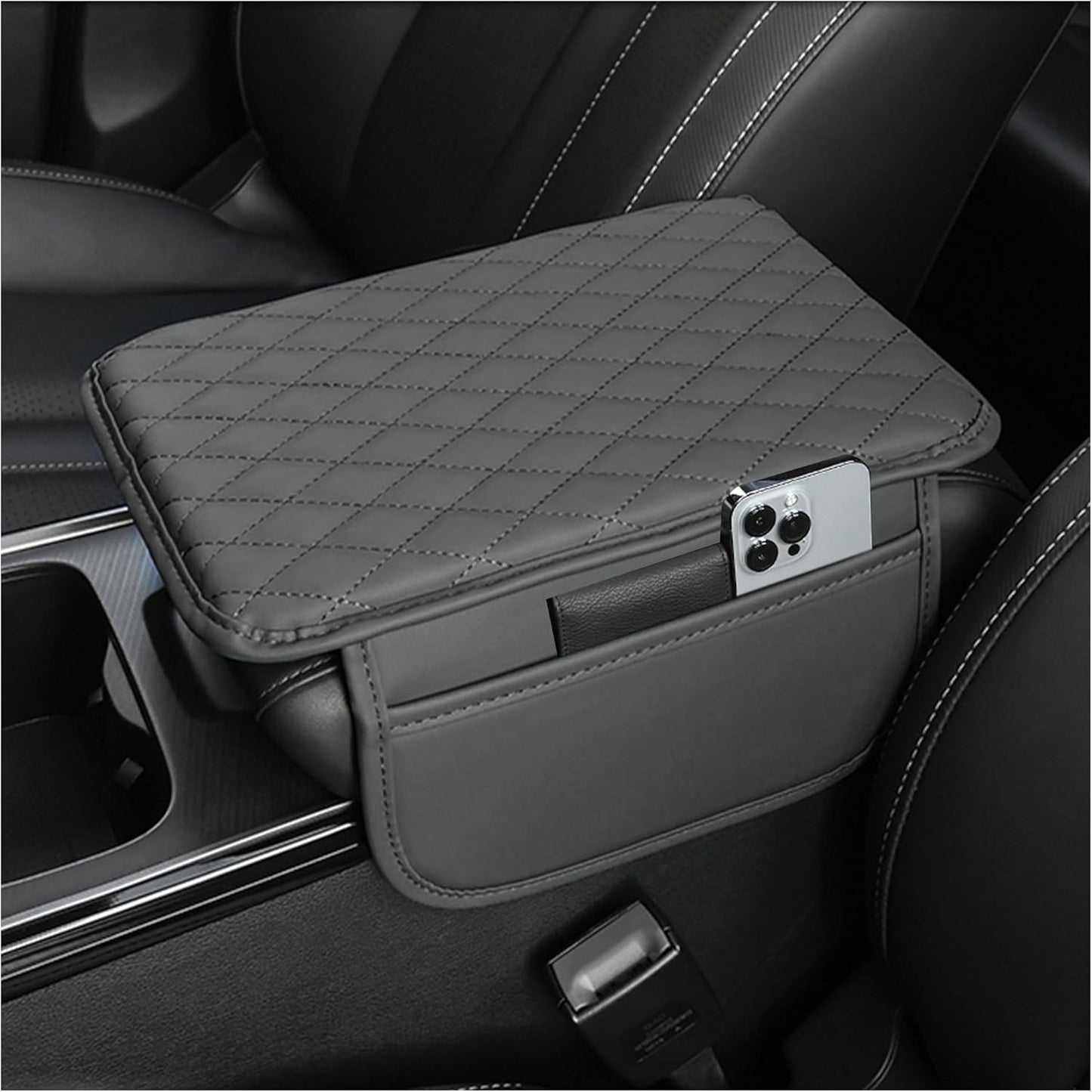 Stacool Upgraded Car Center Console Cover,Microfiber Leather Car Armrest Cover Cushion with 2 Storage Bags,Universal Car Armrest Storage Box (Black)