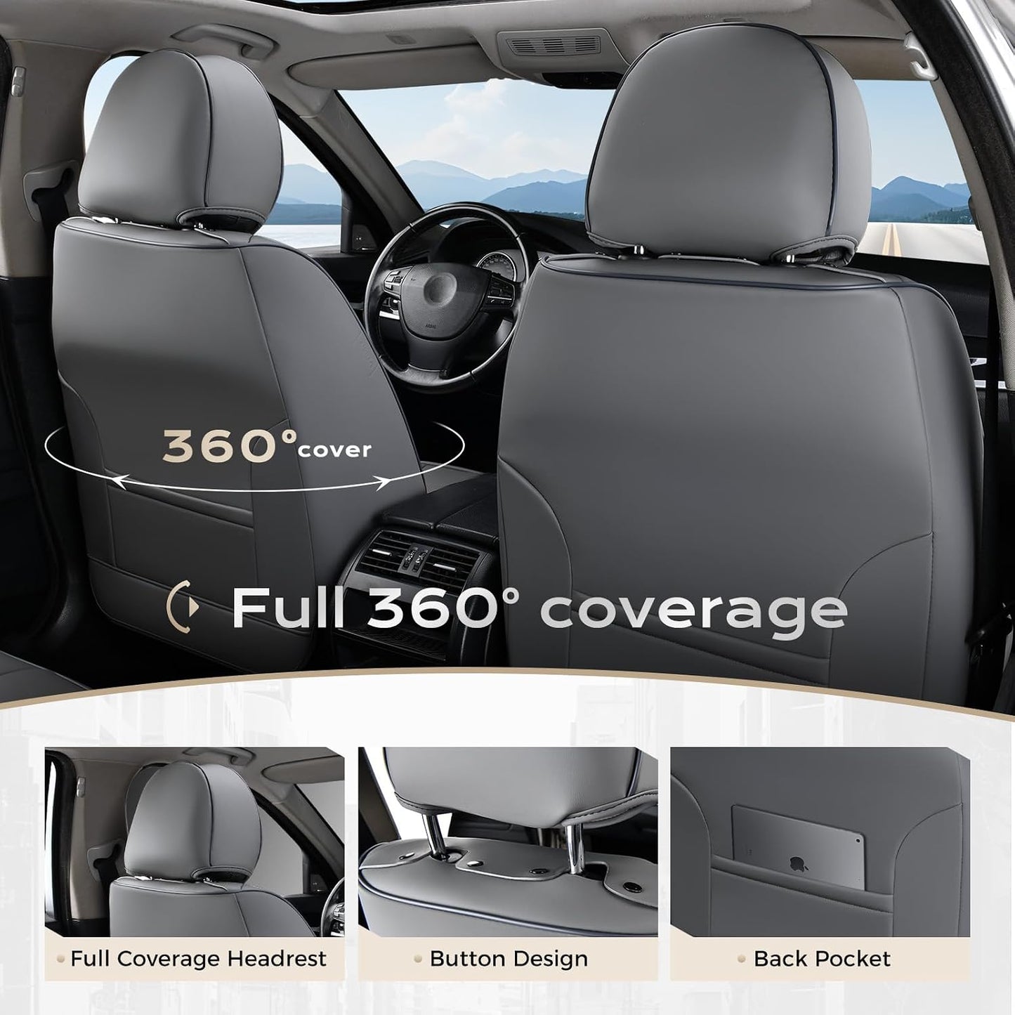 Coverado Seat Covers Full Set, Black Seat Covers for Cars 5 Seats, Car Seat Protector, Waterproof Nappa Leather Car Seat Cushion, Front and Rear Car Seat Cover Fit for Most Sedans SUV Pick-up Truck - Colors A