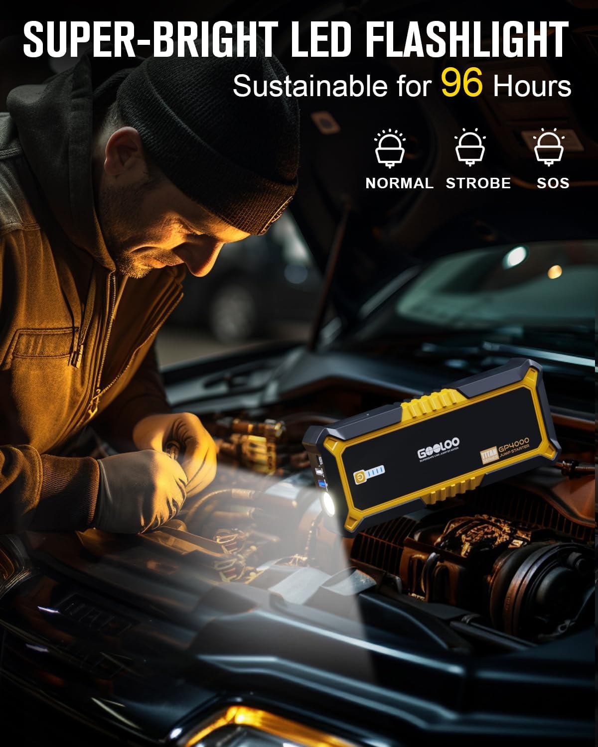 GOOLOO GP4000 Jump Starter 4000A Peak Car Starter (All Gas,up to 10.0L Diesel Engine) SuperSafe 12V Lithium Jump Box,Auto Battery Booster Pack,Portable Power Pack with USB Quick Charge and Type C Port