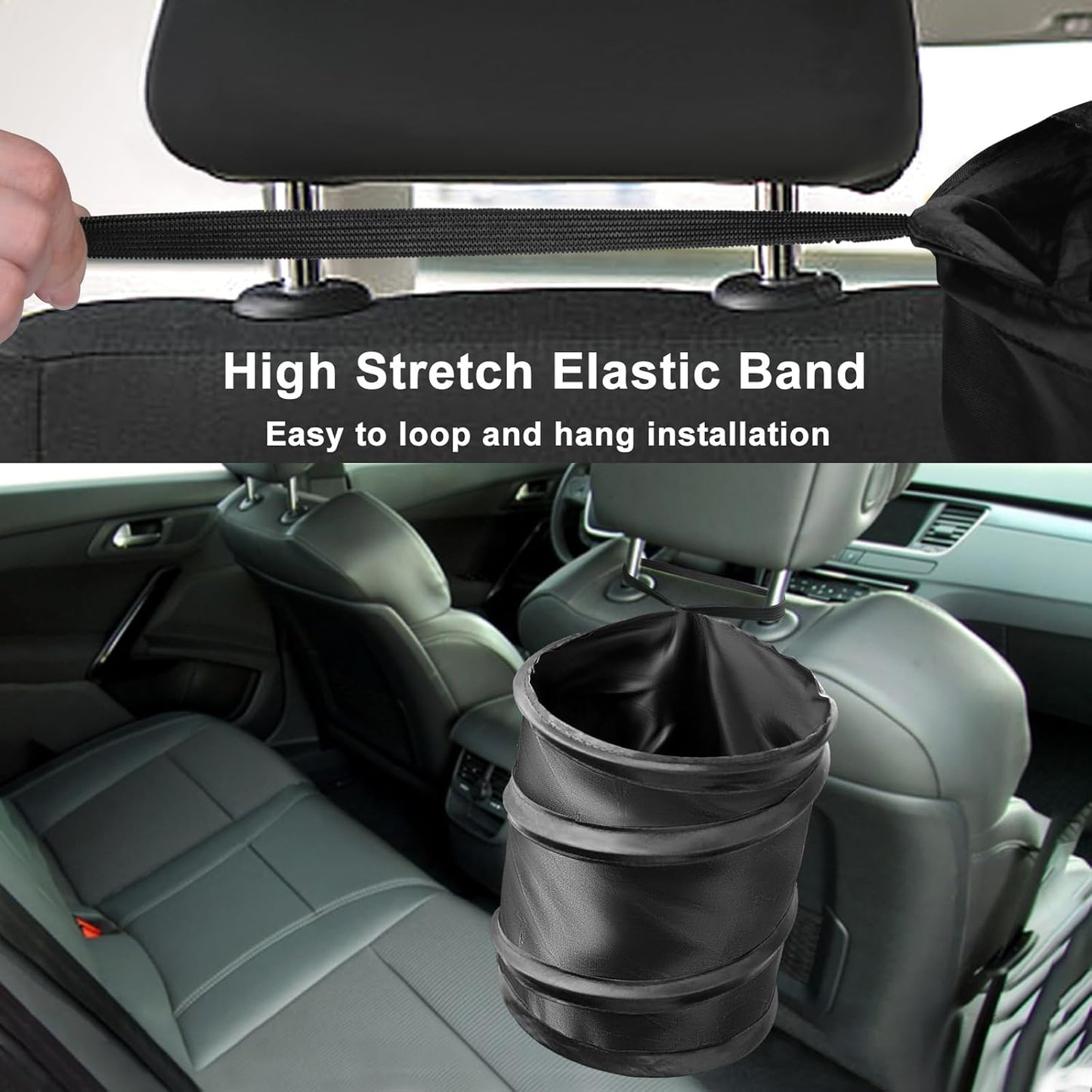 Car Trash Can, 2 Packs Mini Collapsible Pop-up Car Garbage Can, Waterproof Hanging Car Trash Bag with Velcro, Car Trash Bin, Black
