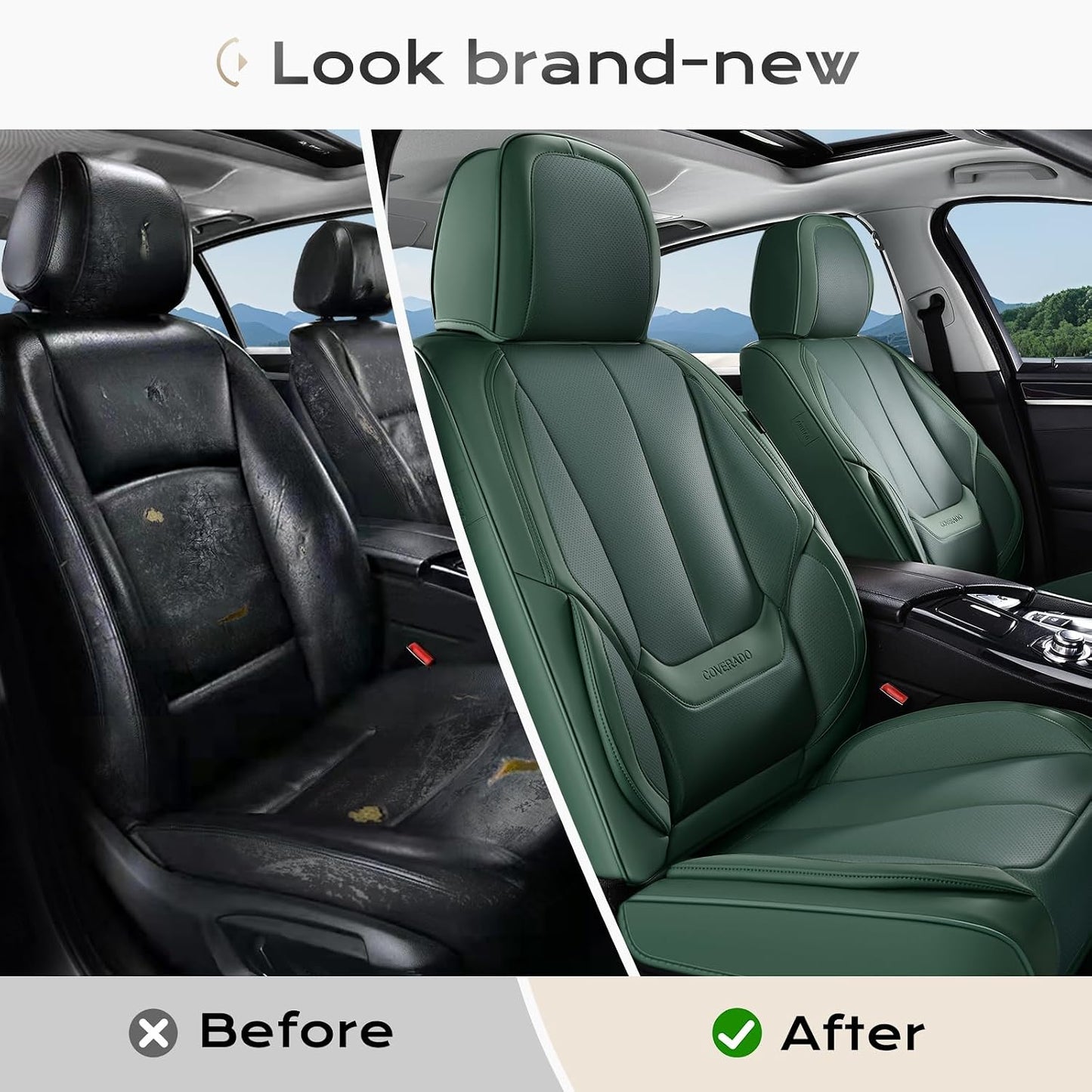 Coverado Seat Covers Full Set, Black Seat Covers for Cars 5 Seats, Car Seat Protector, Waterproof Nappa Leather Car Seat Cushion, Front and Rear Car Seat Cover Fit for Most Sedans SUV Pick-up Truck - Colors A