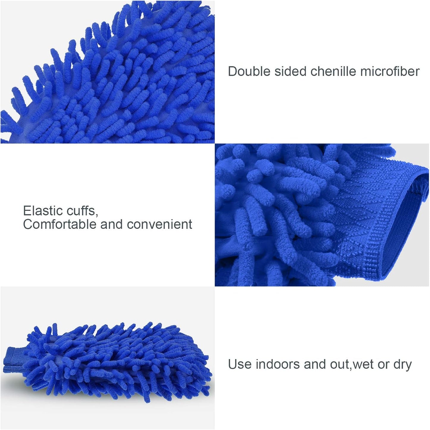 BBTO 5 Pieces Car Wash Mitts Microfiber Chenille Scratch Free Car Wash Gloves Absorbent Double Sided Drying Mitts Microfiber Swirl Free Clean Brush Truck SUV Motorcycles Home Dusting 10.24'' x 6.69''