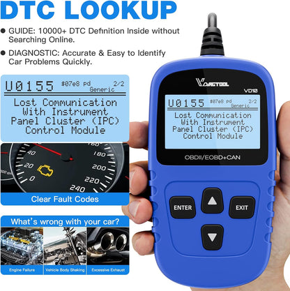 VDIAGTOOL VD10 OBD2 Scanner Code Reader Car Diagnostic Tool Engine Fault Code Reader for Turn Off CEL with Freeze Frame/I/M Readiness for All OBDII Protocol Cars, OBD2 Scanner Diagnostic Tool