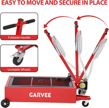Garvee 20 gal Oil Drain Pan Oil Drain Tank, 76 L Low Profile Oil Drain Pan, Large Capacity Oil Change Pan with Manual Pump & T Foldable Hand and Wheels, 8 ft Hose Oil Drain Cart for Car, SUV, Trucks
