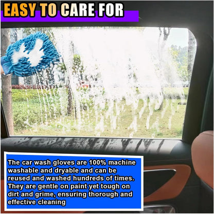 JOYCOURT 2PCS Microfiber Soft Chenille Car Wash Mitts, Scratch and Lint Free Car Dusting Glove, Double Sided Wash Mitt, Ultra Absorbent for Car Washing, Home Cleaning Mitt (Blue&Yellow)