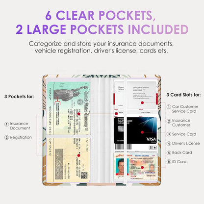 Car Registration and Insurance Holder，Colour Patterns Men Women Car License Document Registration and Insurance Card Holder