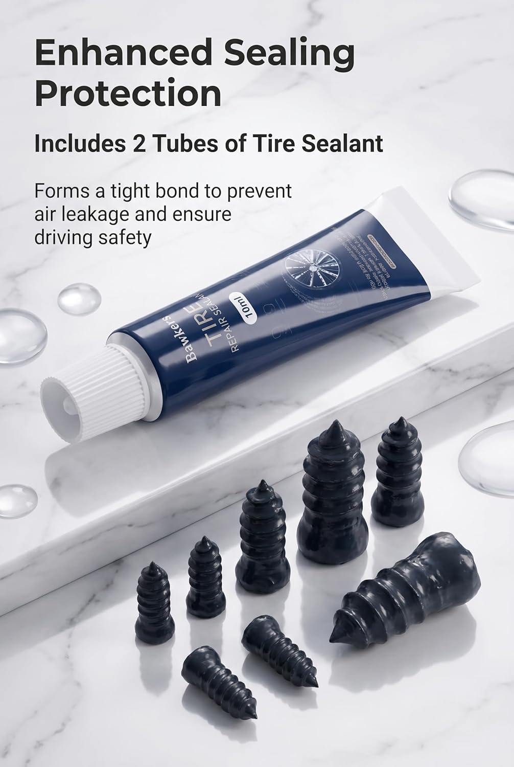 60 PCS Tire Repair Rubber Nail, Vacuum Tire Repair Kits Spiral Rubber Screws, Fast Self-Service Tool for Car, Truck, Motorcycle, Tractor Tire Puncture Repair (Black)
