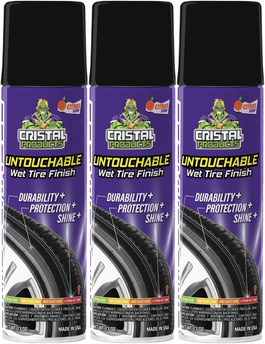Cristal Products Untouchable Tire Shine Spray (1 Pack) – Citrus Scent, Wet Look Tire Shine, No Sling, Long Lasting Car Tire Shine, No Touch Application