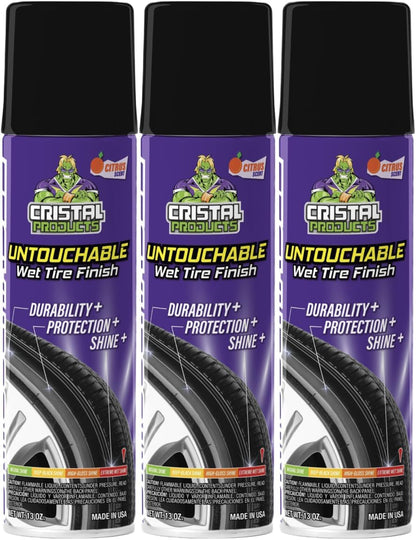 Cristal Products Untouchable Tire Shine Spray (1 Pack) – Citrus Scent, Wet Look Tire Shine, No Sling, Long Lasting Car Tire Shine, No Touch Application