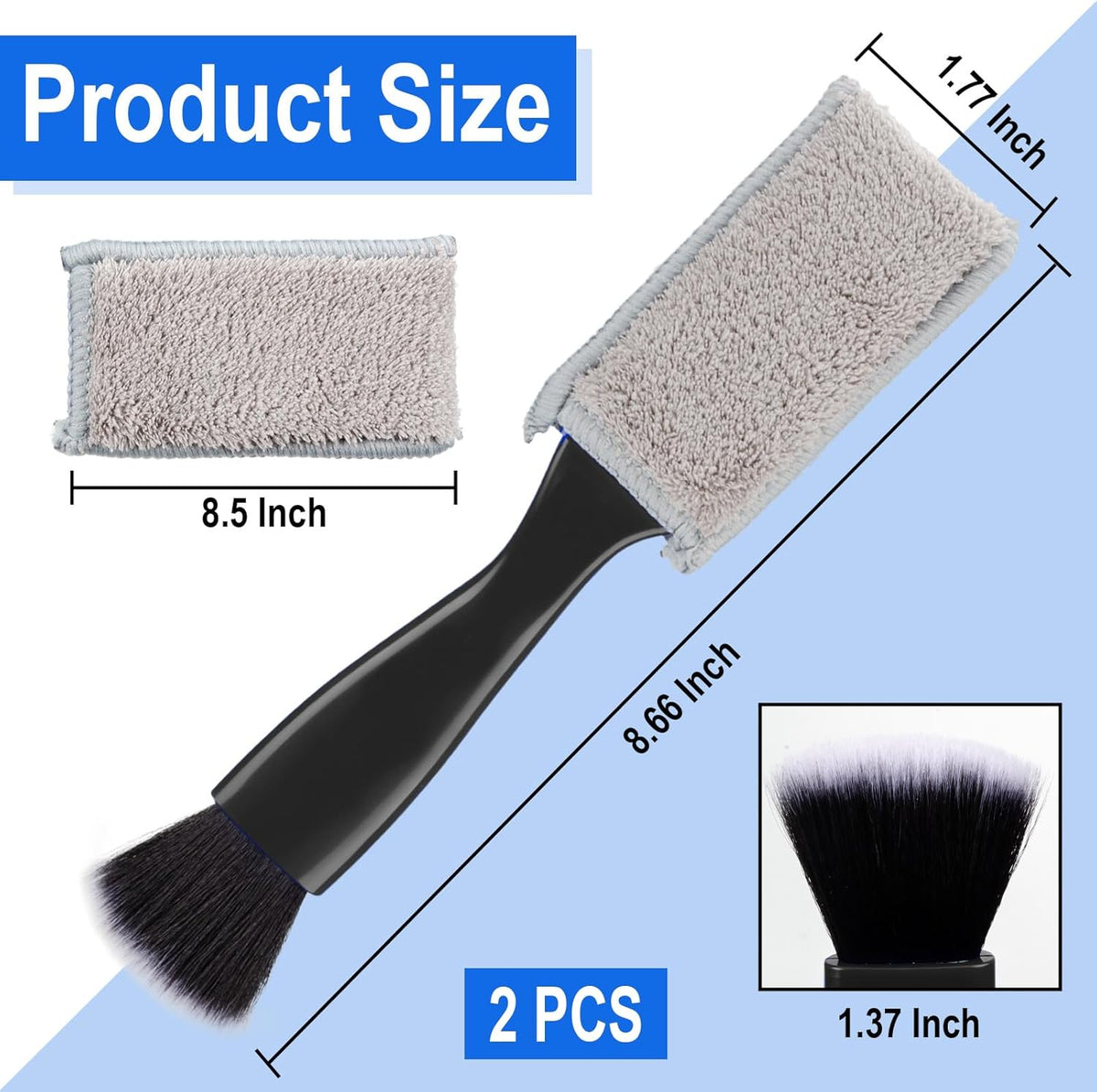 Double Head Brush for Car Clean, 2 in 1 Car Detailing Brush, Car Accessories Double Ended Portable Dust Brush with 2 Cleaning Cloth, Universal Dust Removal Brush for Air Conditioner Outlets