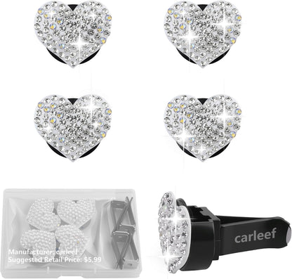 4PCS Heart-Shaped Car Vent Clips with Rhinestone,Bling Air Vent Clips Car Decorations,Premium Shiny Car Clips for Vents CCar Accessories Interior for Cars,Trucks,SUVs (Pink)