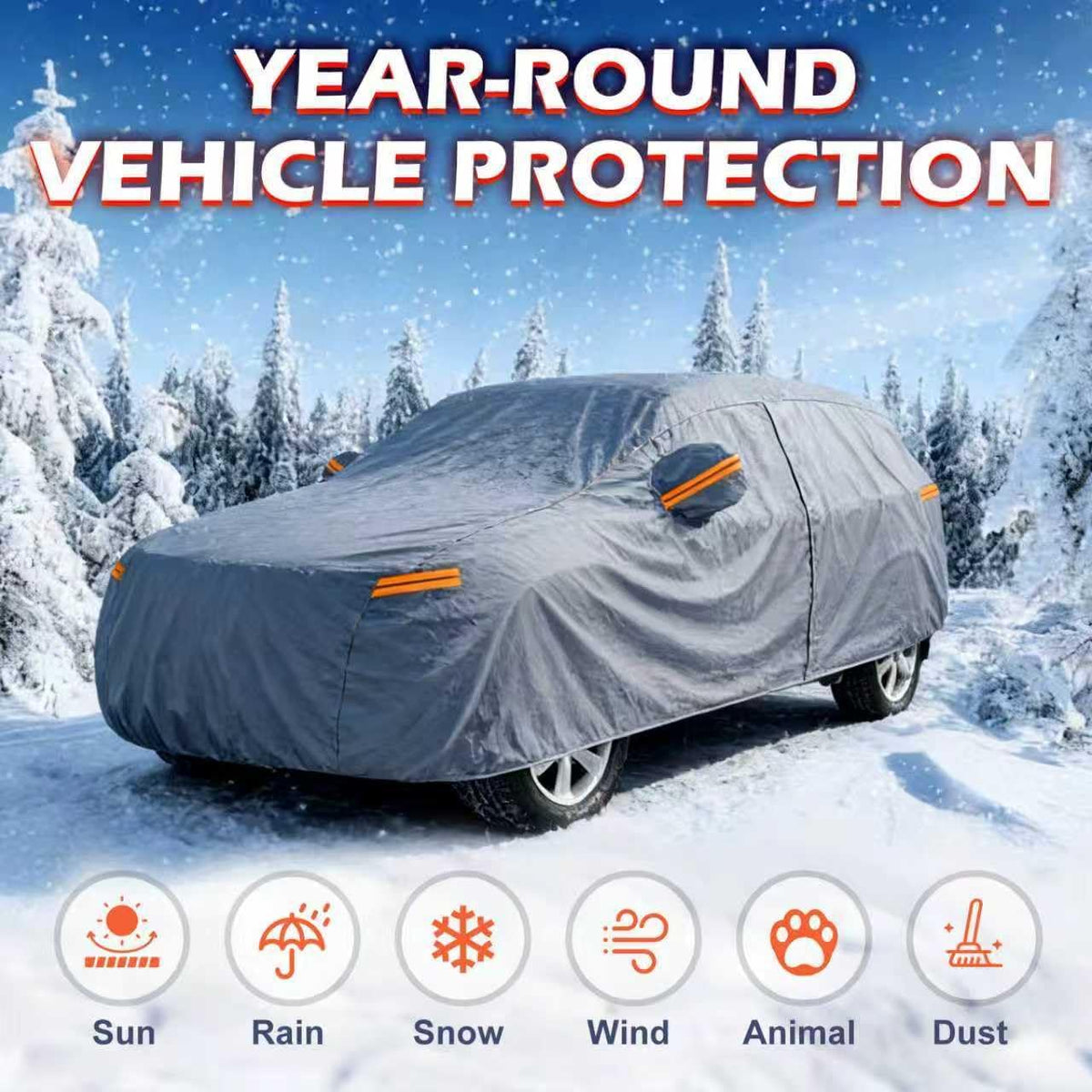 Coverlex Large Car Cover for SUV, Outdoor SUV Cover Universal Fit for Dodge Durango, Audi Q7, BMW X5, Benz GLE, Acura MDX, CX-9, VW Atlas, Jeep Grand Cherokee, Infiniti QX60, Length 201 Inches