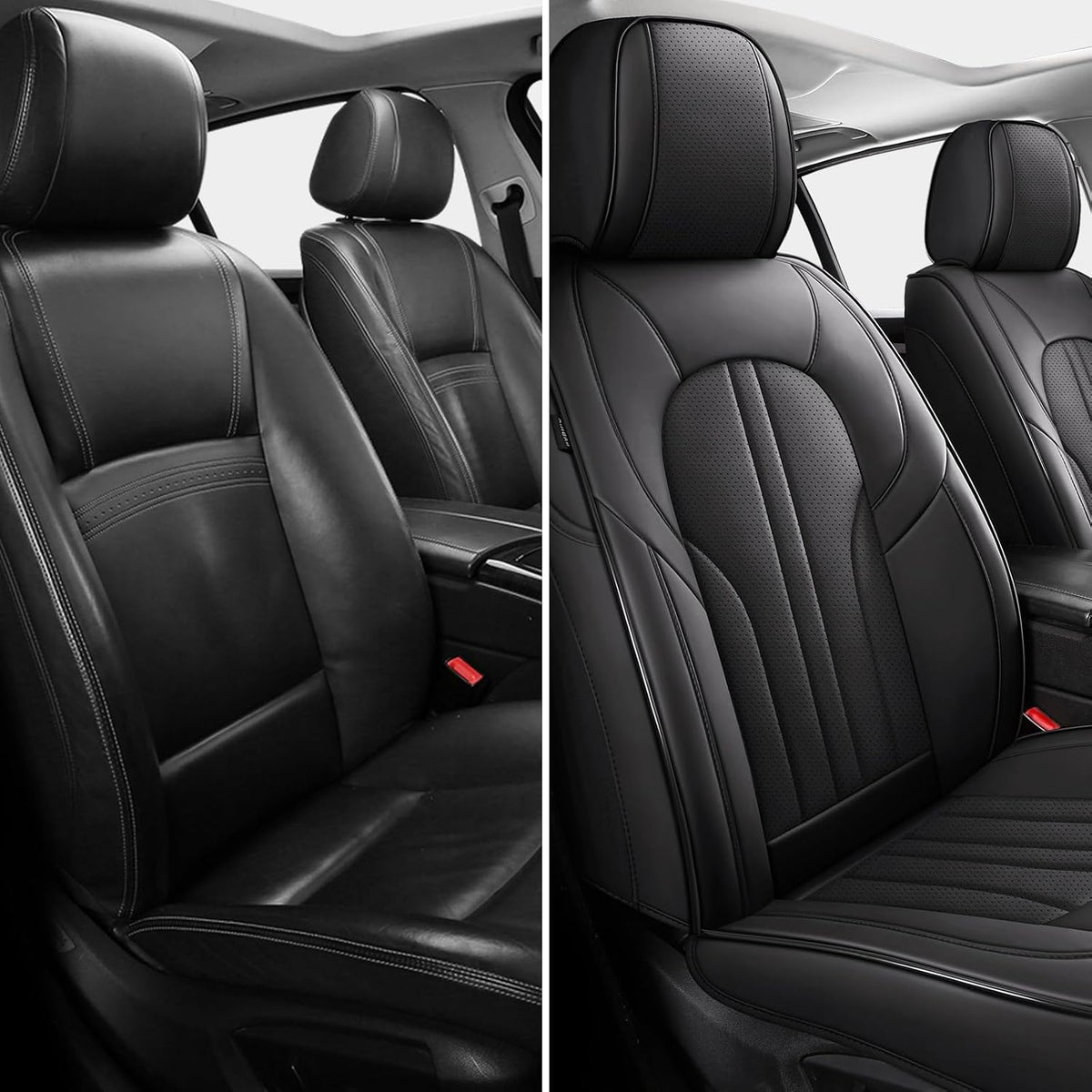 MINGBRON Car Seat Cover Full Set, Leather Car Seat Cover, Waterproof Seat Covers, Car Seat Cushion, Nappa Leather Seat Covers Car Seat Protector Universal Fit Most Cars Black