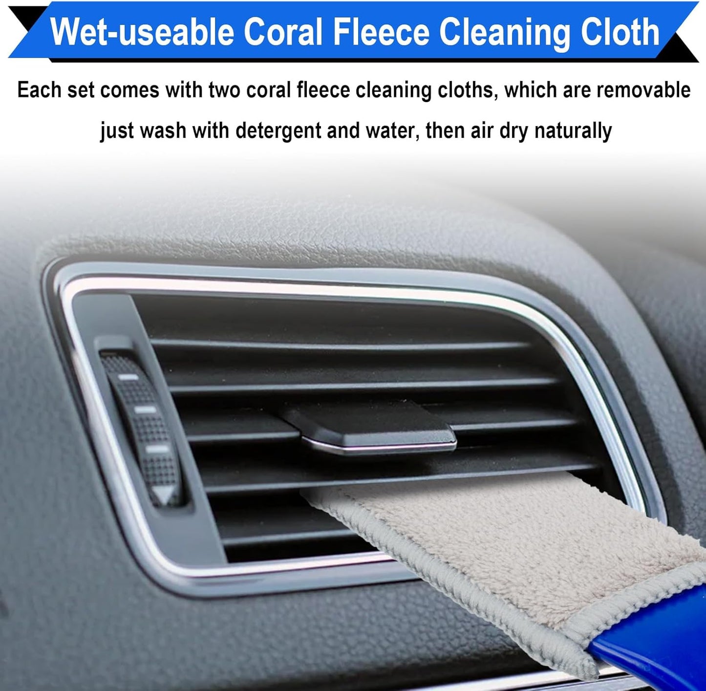 Double Head Brush for Car Clean, 2 in 1 Car Detailing Brush, Car Accessories Double Ended Portable Dust Brush with 2 Cleaning Cloth, Universal Dust Removal Brush for Air Conditioner Outlets