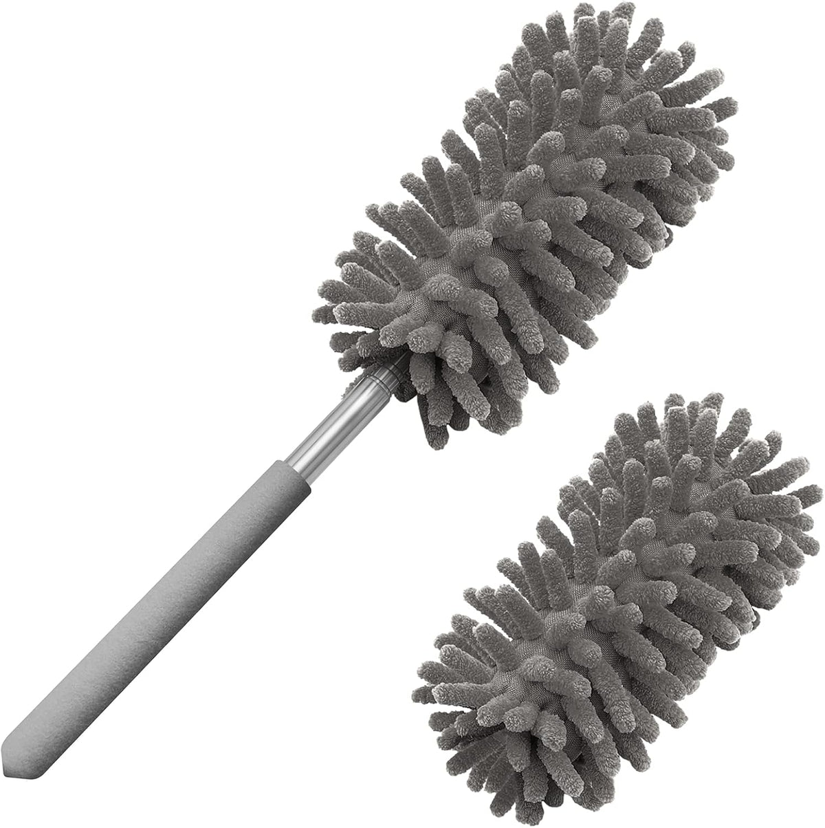Microfiber Duster for Cleaning, Tukuos Hand Washable Dusters with 2pcs Replaceable Microfiber Head, Extendable Pole, Detachable Cleaning Supplies for Office, Car, Window, Furniture, Ceiling Fan