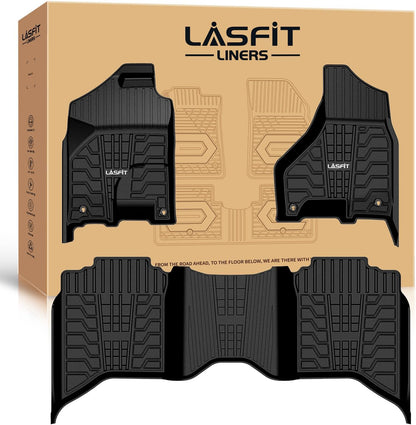 LASFIT Floor Mats for 2019-2025 2026 Ram 2500/3500 Crew Cab Bucket Seat for Carpet & Vinyl Floor (NOT fit Model with PTO Kit), All Weather TPE Custom Fit Car Mats Floor Liners 1st & 2nd Row, Black