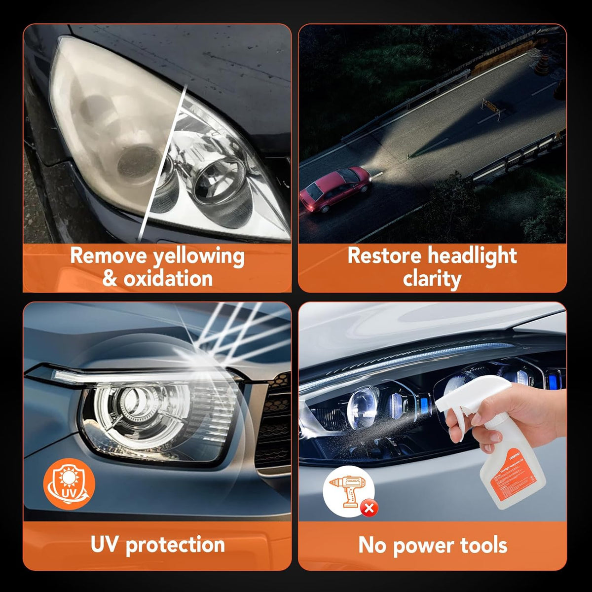Headlight Restoration Kit Headlight Cleaner Head Light Cleaner Removing Yellowing Oxidized with Headlight Cleaner Coating Agent Sponge Towel (Scratches & Damages Cannot be Repaired)