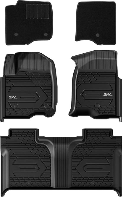 3W Floor Mats & Cargo Liner Fit for 2021 2022 2023 2024 2025 2026 Chevy Tahoe/GMC Yukon/Cadillac Escalade 7 Seat, TPE All Weather Custom Fit Car Accessories Heavy Duty Rubber Full Set Trunk Mats - Colors A