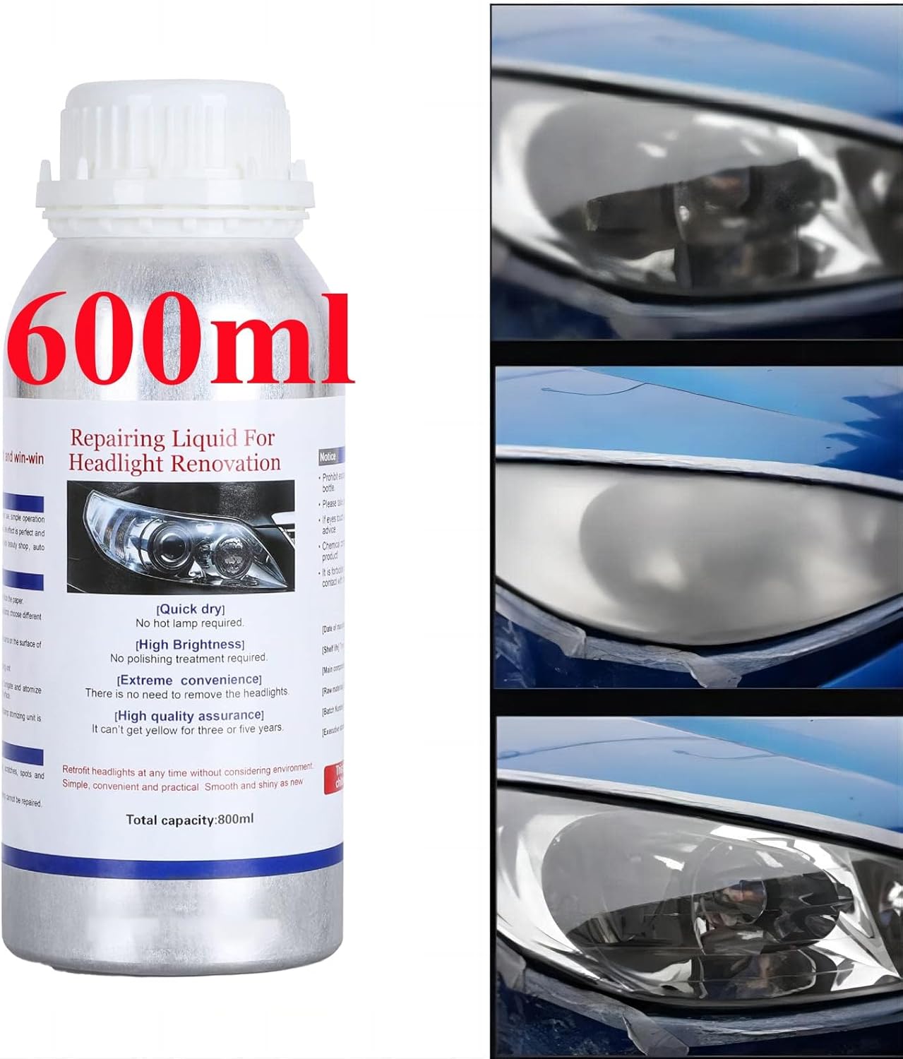 ROYWOO Headlight Repair Kit,Automobile Headlight Restoration Kits with 200ML Repair Liquid,Car Headlight Polish Repair Tool for Repair Headlight Yellowing, Haze, Scratches