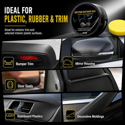 Plastic Restorer for Cars, Ceramic Coating Black Trim Restorer, Back to Black Plastic Polish for Interior Exterior Trim, Dashboard Cleaner with UV Protection, 80g with Sponge