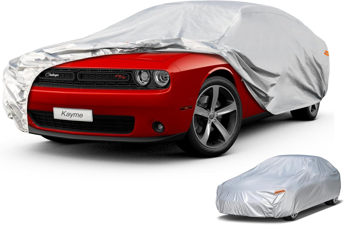 Kayme Sedan Car Cover Waterproof All Weather for Automobiles - See Vehicle Size Chart for Accurate Fit - Outdoor Full Exterior Cover Sun Rain Snow UV Protection with Zipper. Size A4 (See Size Chart)