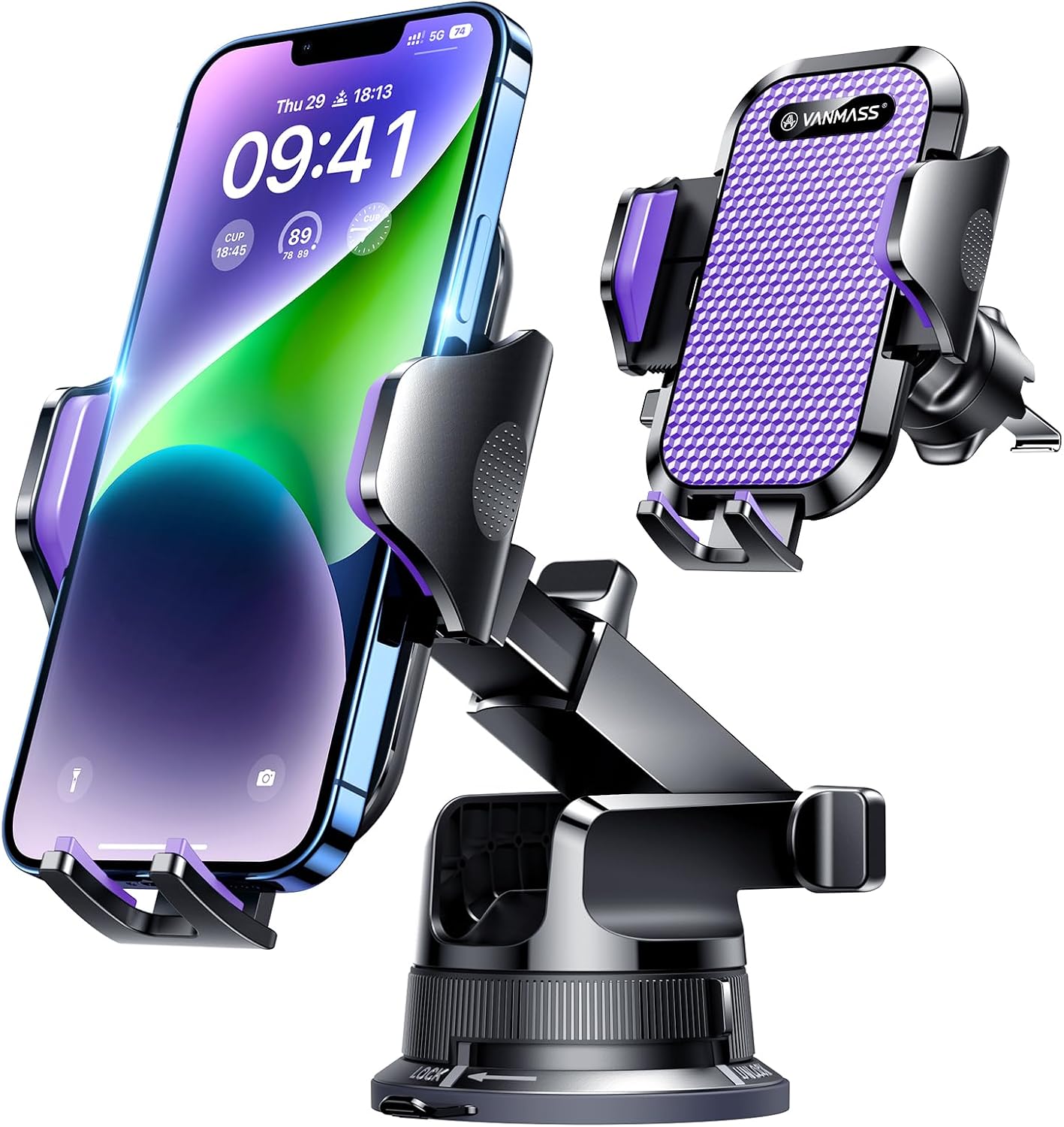 [True Military-Grade] Car Phone Holder VANMASS [Upgraded Strongest Suction&Clip] Cell Phone Mount for Dashboard Windshield Vent Kit, Truck Cradle Stand for iPhone 17 Pro Max 16 15 14 Android,Ink Black