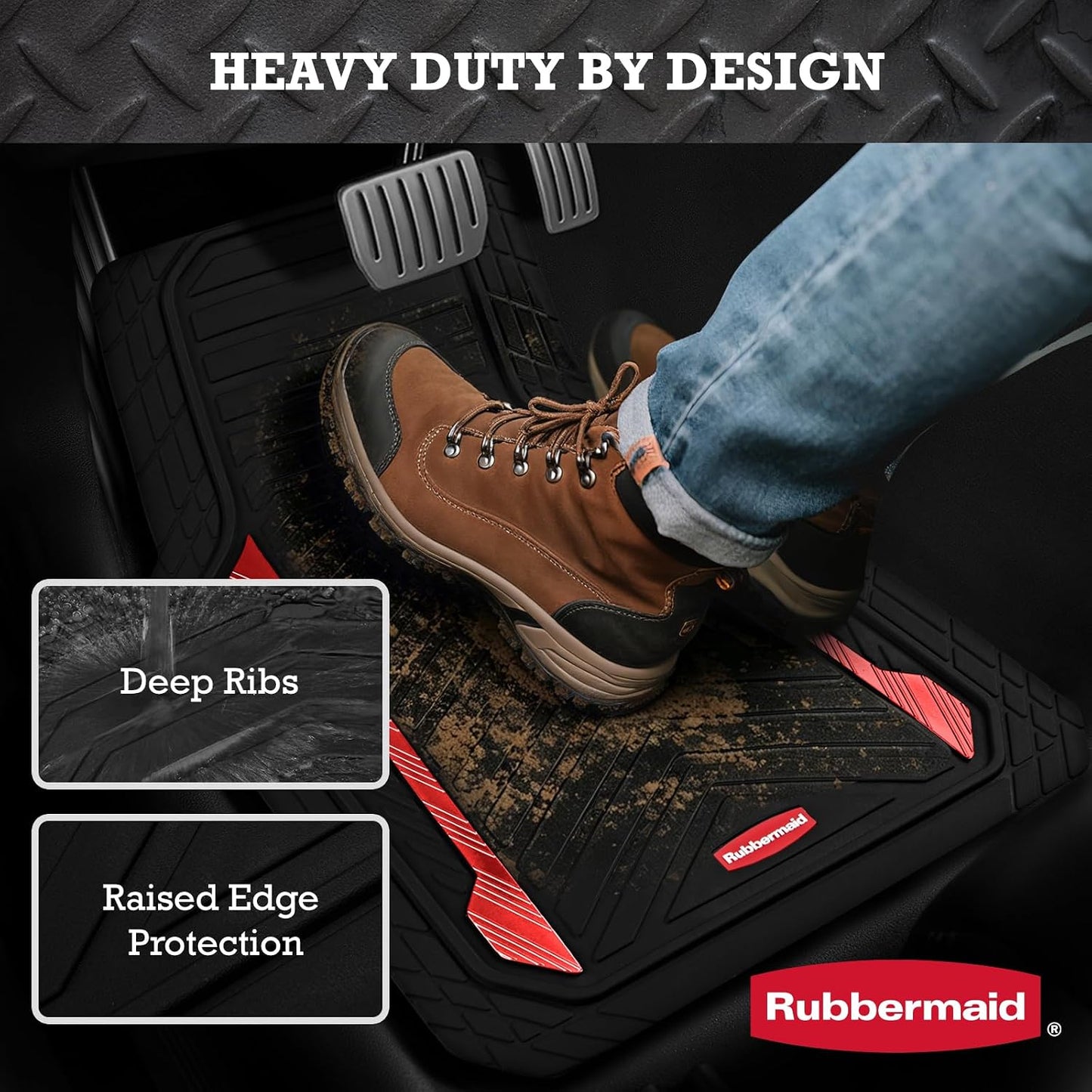 Rubbermaid Car Floor Mat, Heavy Duty All-Weather Car Mats Full Set with Dual-Tone Pink Aluminum Inserts – Universal Fit, Anti-Slip Backing, Trim-to-Fit for Most SUV, Sedan, Van