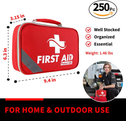 Protect Life Doctor Developed Mini First Aid Kit, 100 Piece Waterproof Emergency Kit for Car, Boat, Camping & Travel, Includes Emergency Blanket, Tourniquet & First Aid Guide