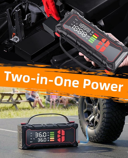 5000A Car Battery Jump Starter with Air Compressor 160PSI, Car Battery Charger 7.0L Gas/6.0L Diesel, Jumper Box for Car Battery with Tire Inflator & Power Bank& Jumper Cables, Father's Day