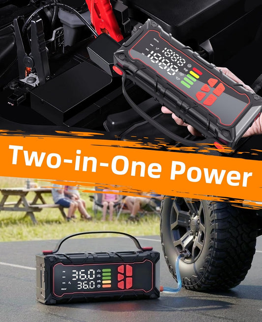 5000A Car Battery Jump Starter with Air Compressor 160PSI, Car Battery Charger 7.0L Gas/6.0L Diesel, Jumper Box for Car Battery with Tire Inflator & Power Bank& Jumper Cables, Father's Day